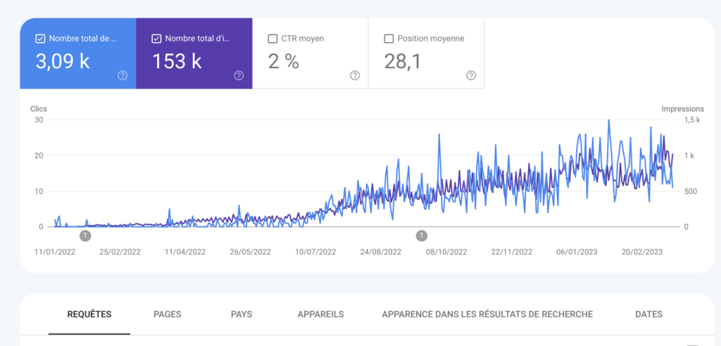 rapport de performance Google Search Console