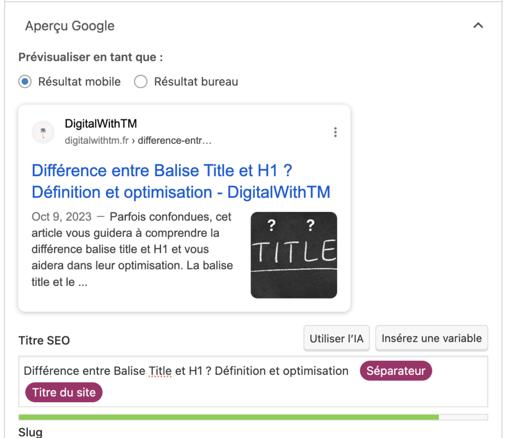 balise title avec yoast