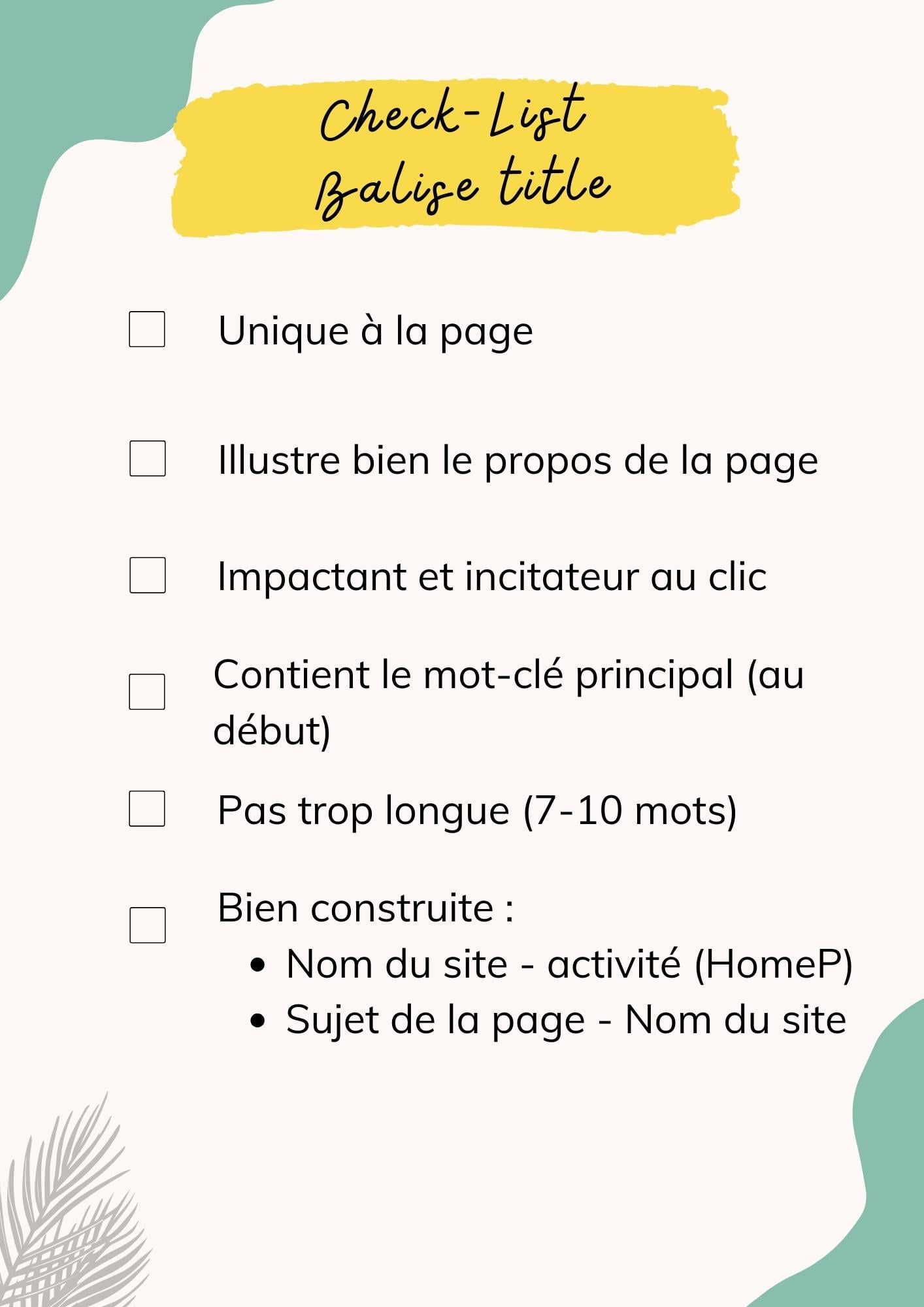 Check list optimisation balise title